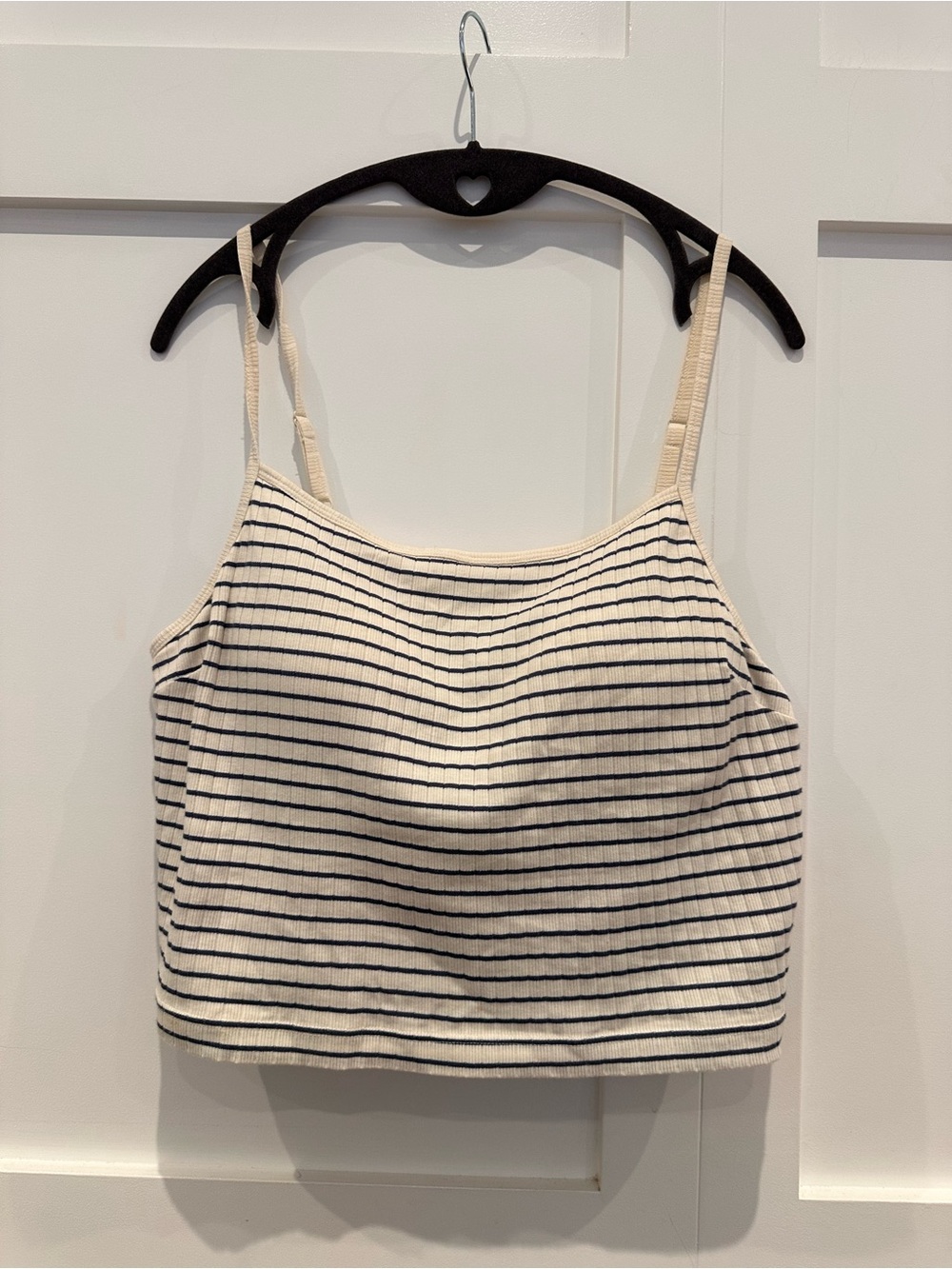 Muji Japanese Cream and Navy Striped Ribbed Cami Cami Tank Top w/ Built in Bra